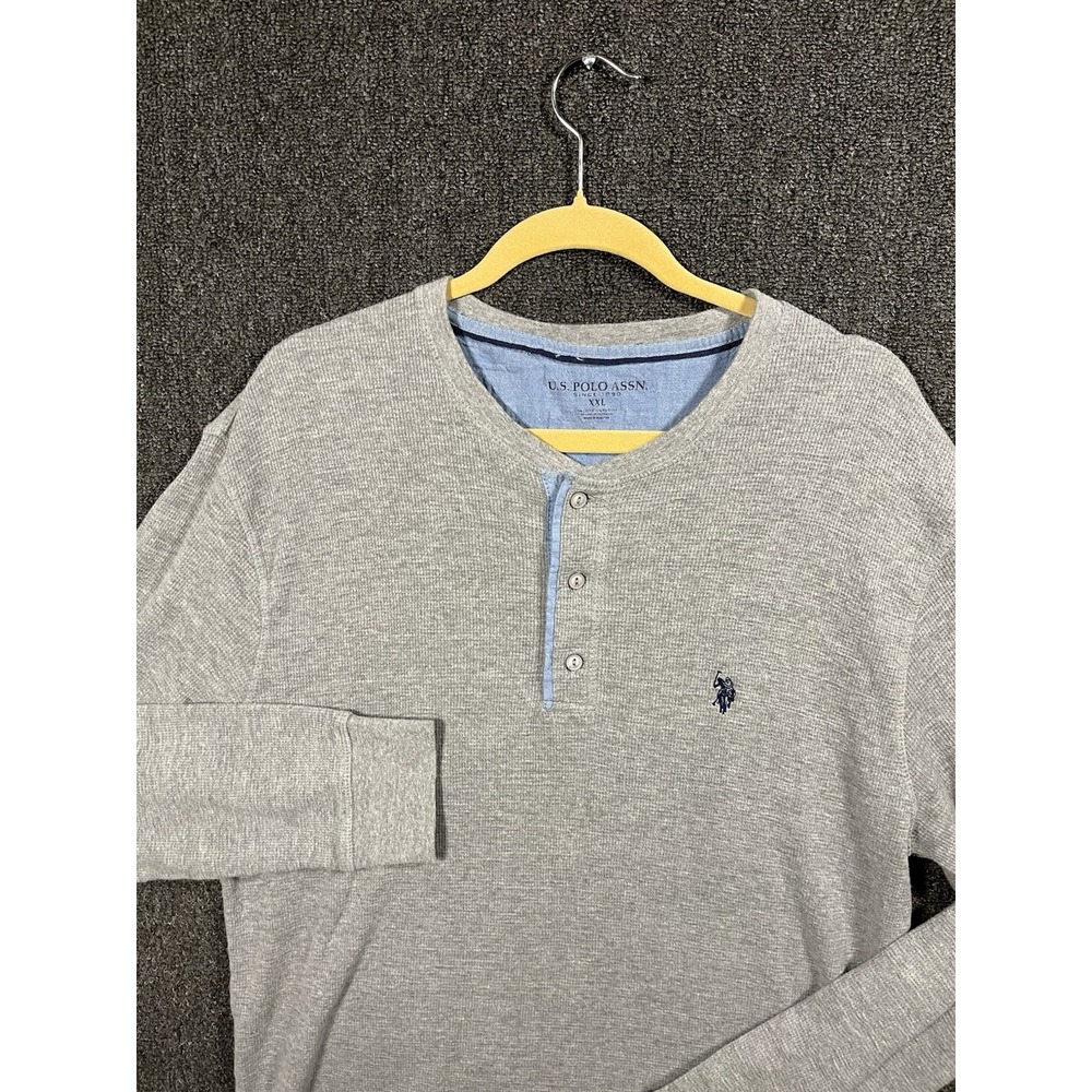 U.S. Polo Assn Mens XXL Gray Thermal Henley Long Sleeve Shirt Waffle Knit